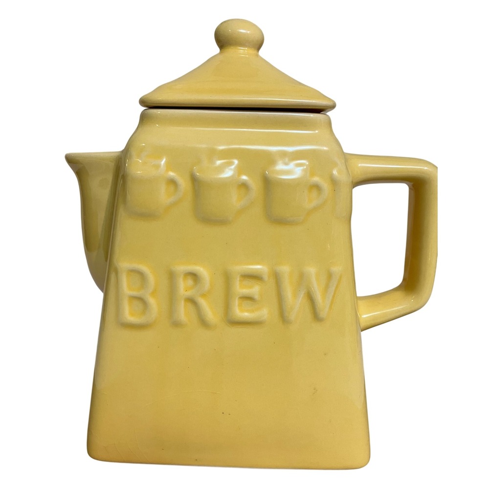 Unbranded Brew Coffee Teapot Unisex OS Yellow Excellent Ceramic Embossed Mug